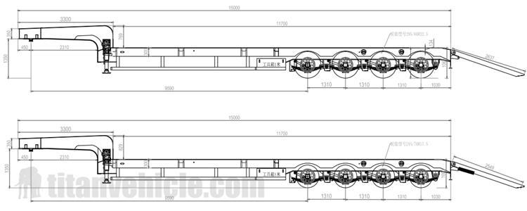 Drawing of 4 Axle Low Bed Trailer for Sale Price