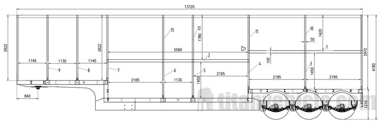 Drawing of 60 Ton Double Fence Cargo Semi Trailer