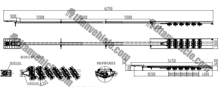 6 axle telescopic trailer for windmill blade transport