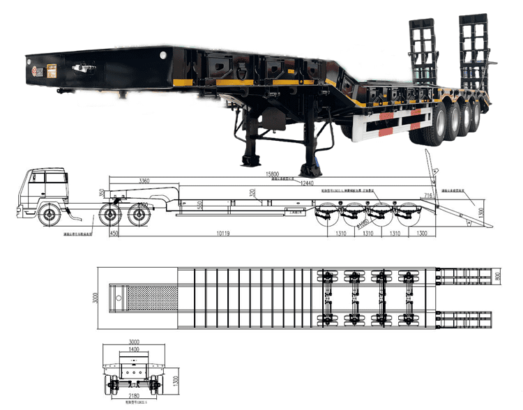 100 Tons 4 Axle Semi Low Loader Trailer for Sale in Zimbabwe 